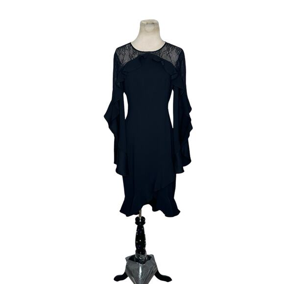 BCBGMAXAZRIA black open back lace detail ruffled party dress size 4 - Picture 14 of 16